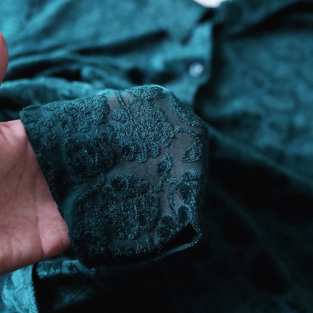 flower pattern deep green velours design over silhouette shirt