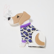 いぬさんアクリル製 ペンダントブローチ 2way 首輪オレンジ/首輪パープル