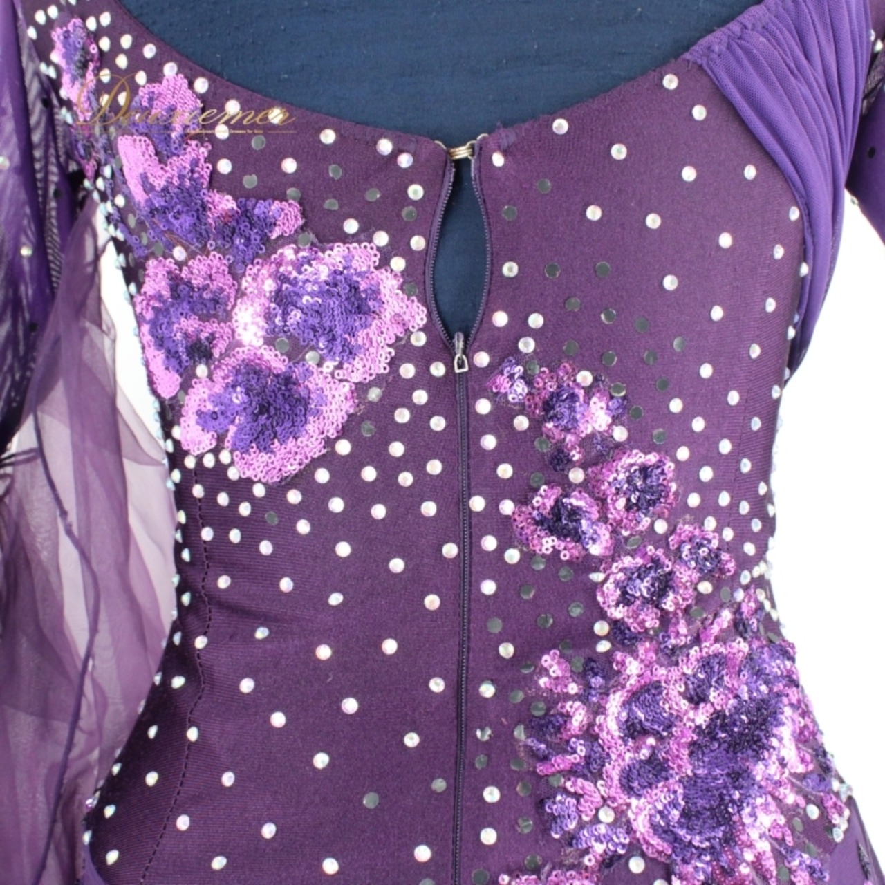 社交ダンス 衣装 スタンダードドレス スタンダード ドレス ワンピース 紫 フリル デモ 競技 ダンス パーティ フロート パープル系 スパンコール レース 社交ダンス服 ワンピースドレス イベント用 パーティードレス スタンダード衣装 競技用ドレス スパンコール パープルドレス