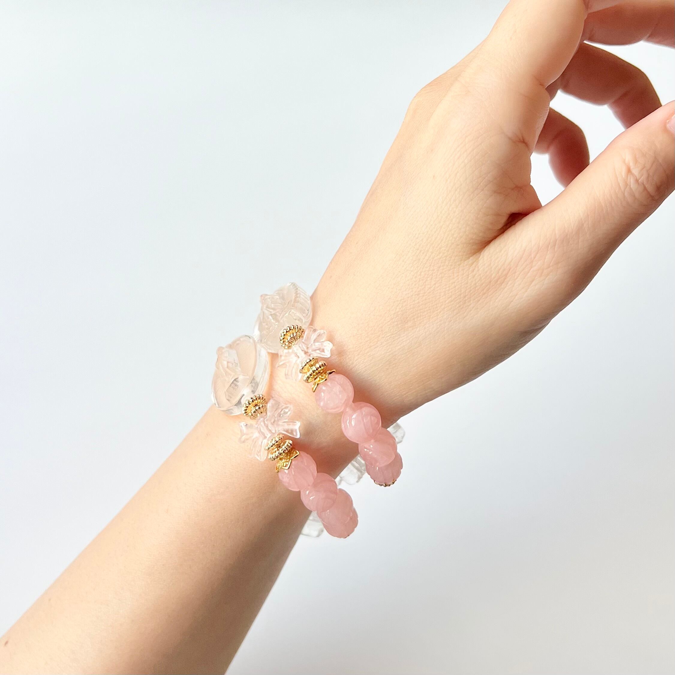 水晶 マリア 十字架 ローズクォーツ 薔薇 天然石 ブレスレット 水晶 マリア 十字架 ローズクォーツ 薔薇 天然石 ブレスレット