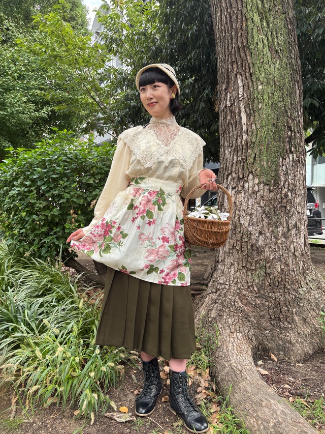 70's ivory stand collor blouse