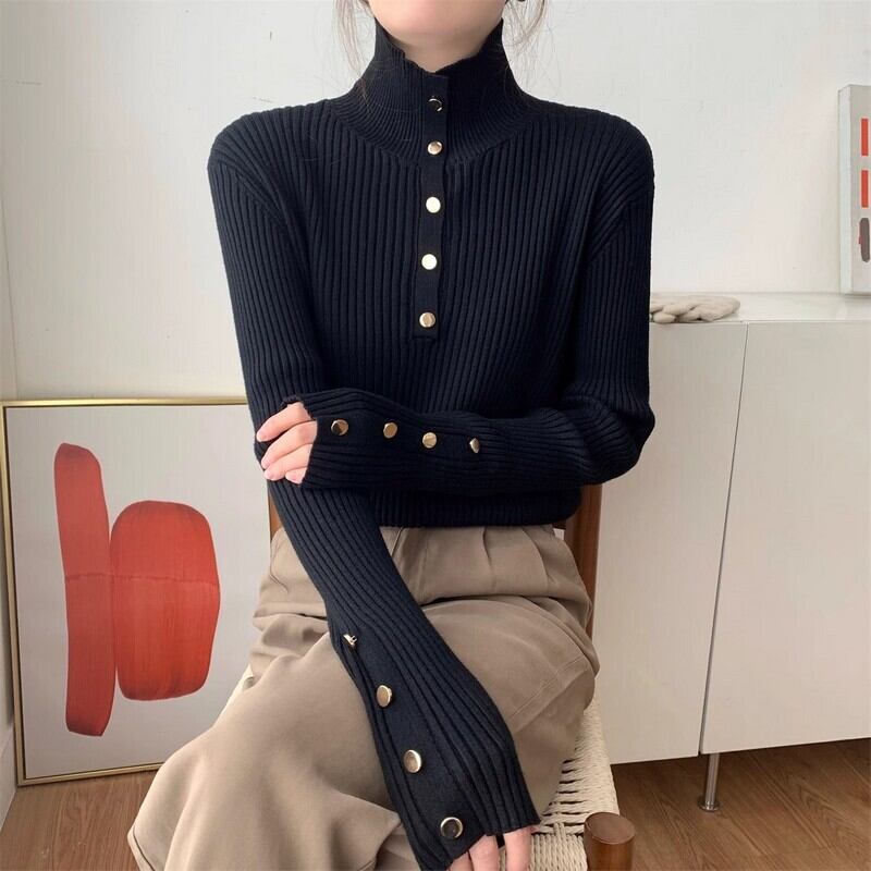 Gold button ribbed knit