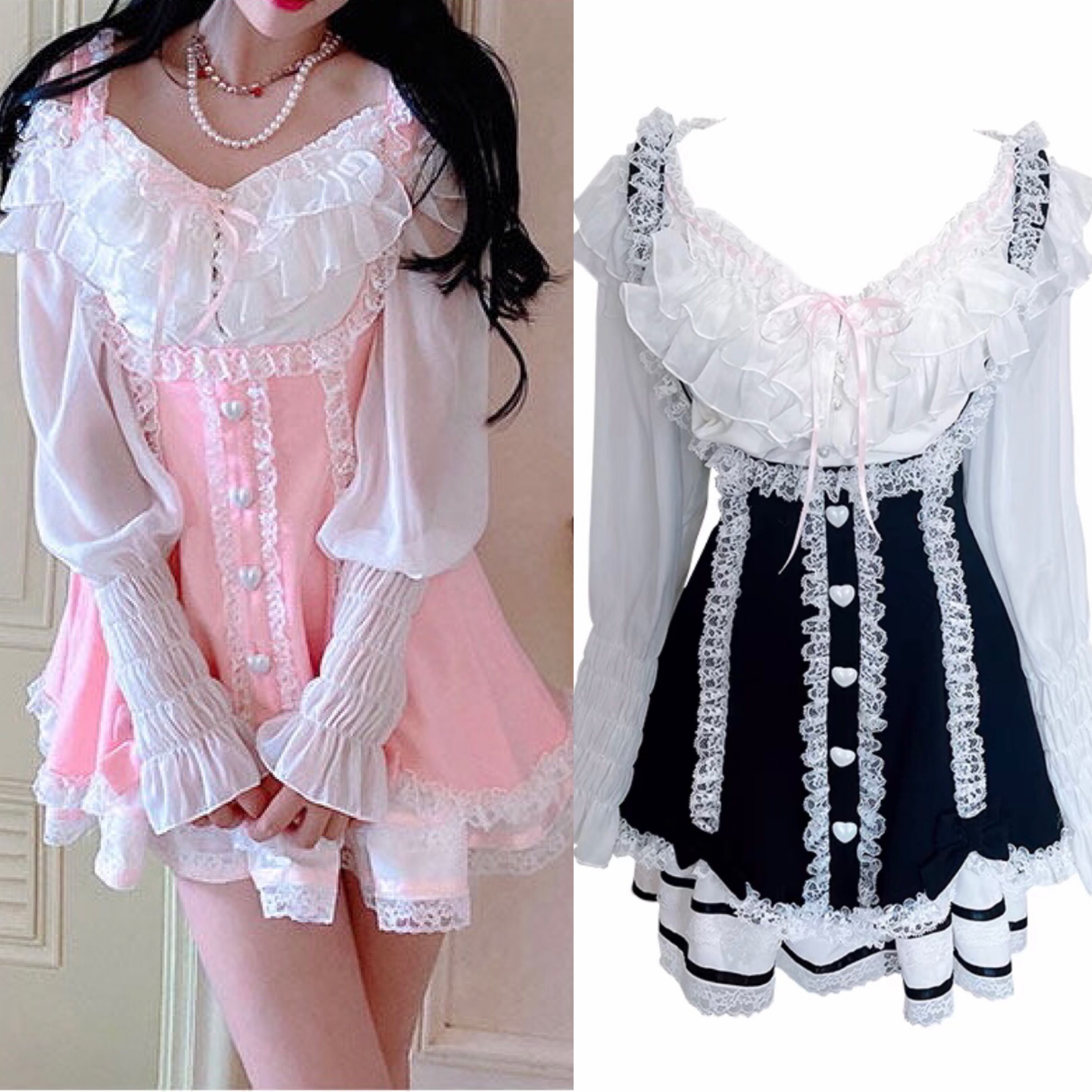 2カラー】ブラウス 白 黒 ピンク ワンピース オフショルダー ガーリー