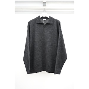 [Blanc YM] (ブランワイエム) BL-23A-WKSS Wool Knit Skipper Shirt (Dark Gray)