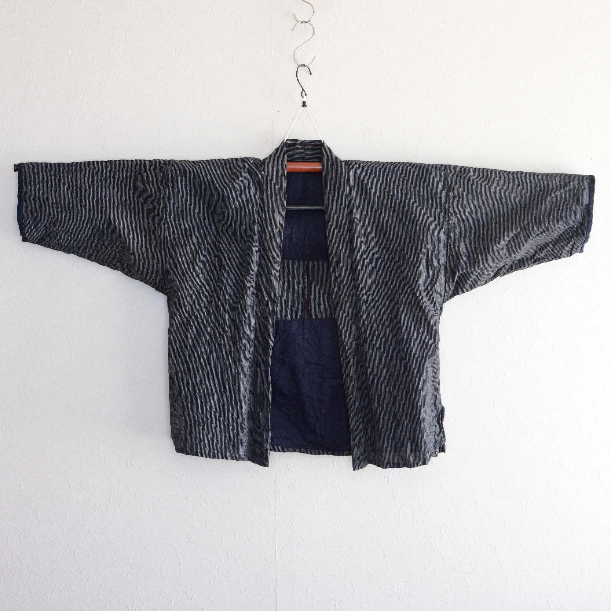 野良着 筒袖 木綿 着物 縞模様 ジャパンヴィンテージ リメイク