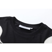 ストリート 刺繍入りPUレザーパッチワークTシャツ T1762