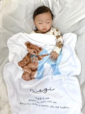文字色選べる♪名入れ　通年用 ブランケット（teddy bear）　出産祝い　ギフト