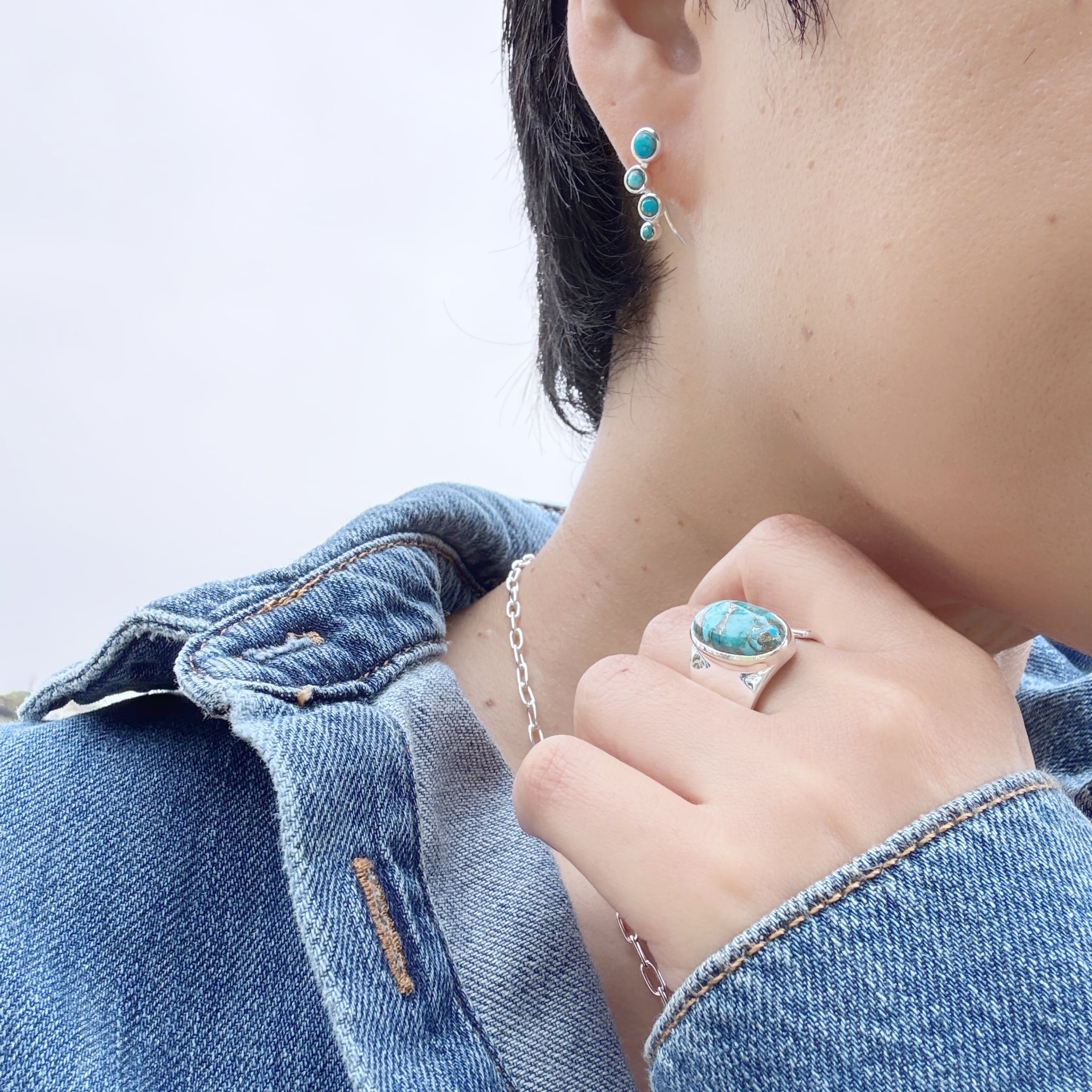 ターコイズ　リング　指輪　フリーサイズ 原石の風合い F】ターコイズ フリーサイズ SILVER925 リング