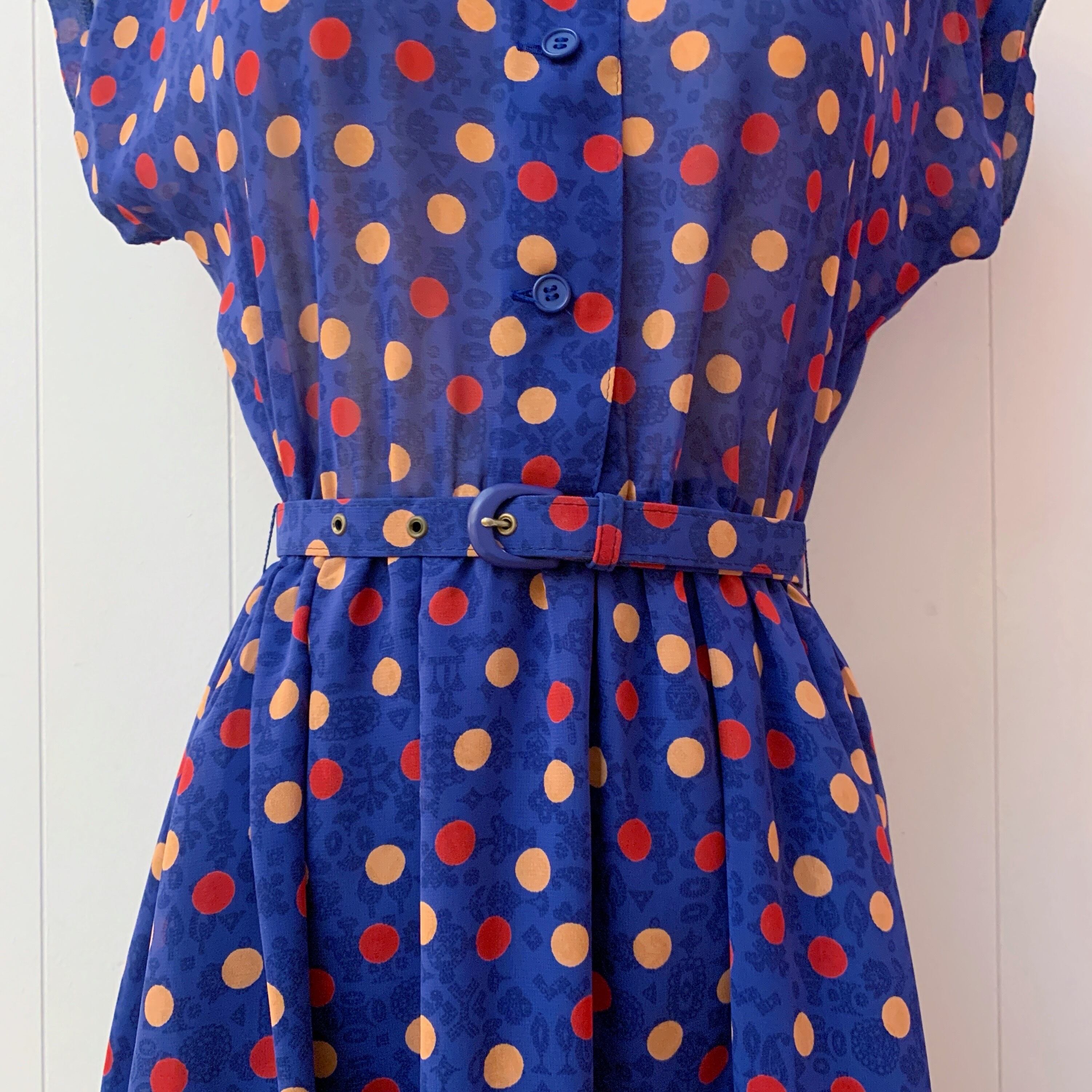 pop coin dot blue sheer one-piece