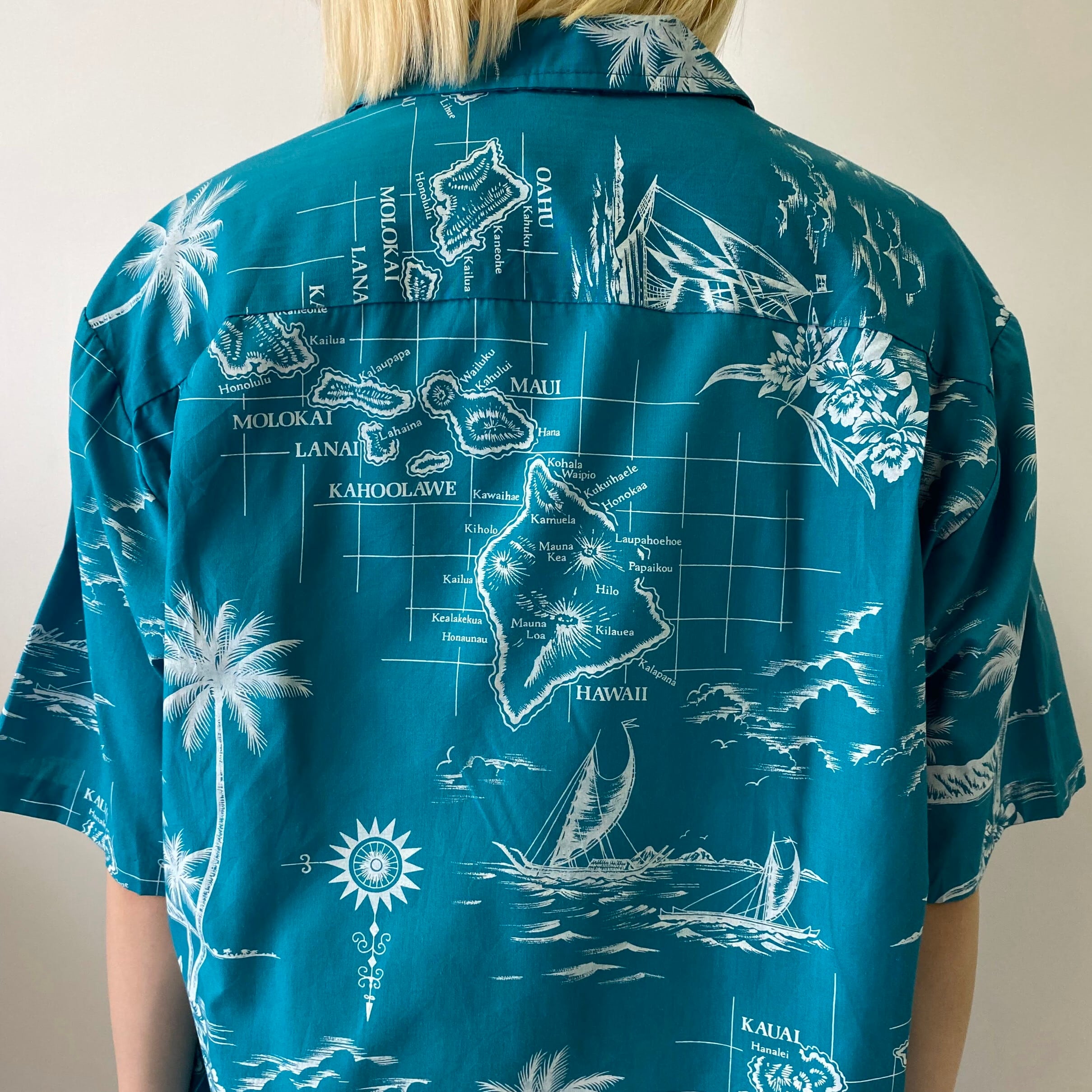 ハワイ製 70年代 ROYAL CREATIONS HAWAII 総柄 開襟 ハワイアンアロハ  