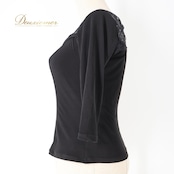 社交ダンス 衣装 トップス ブラウス ブラック系 チャコット Chacott 日本製 黒 七分袖 レース 上品 練習 レッスン 伸縮 ストレッチ シンプル パーティー セクシー かわいい オールブラック ダンス衣装 イベント ステージ