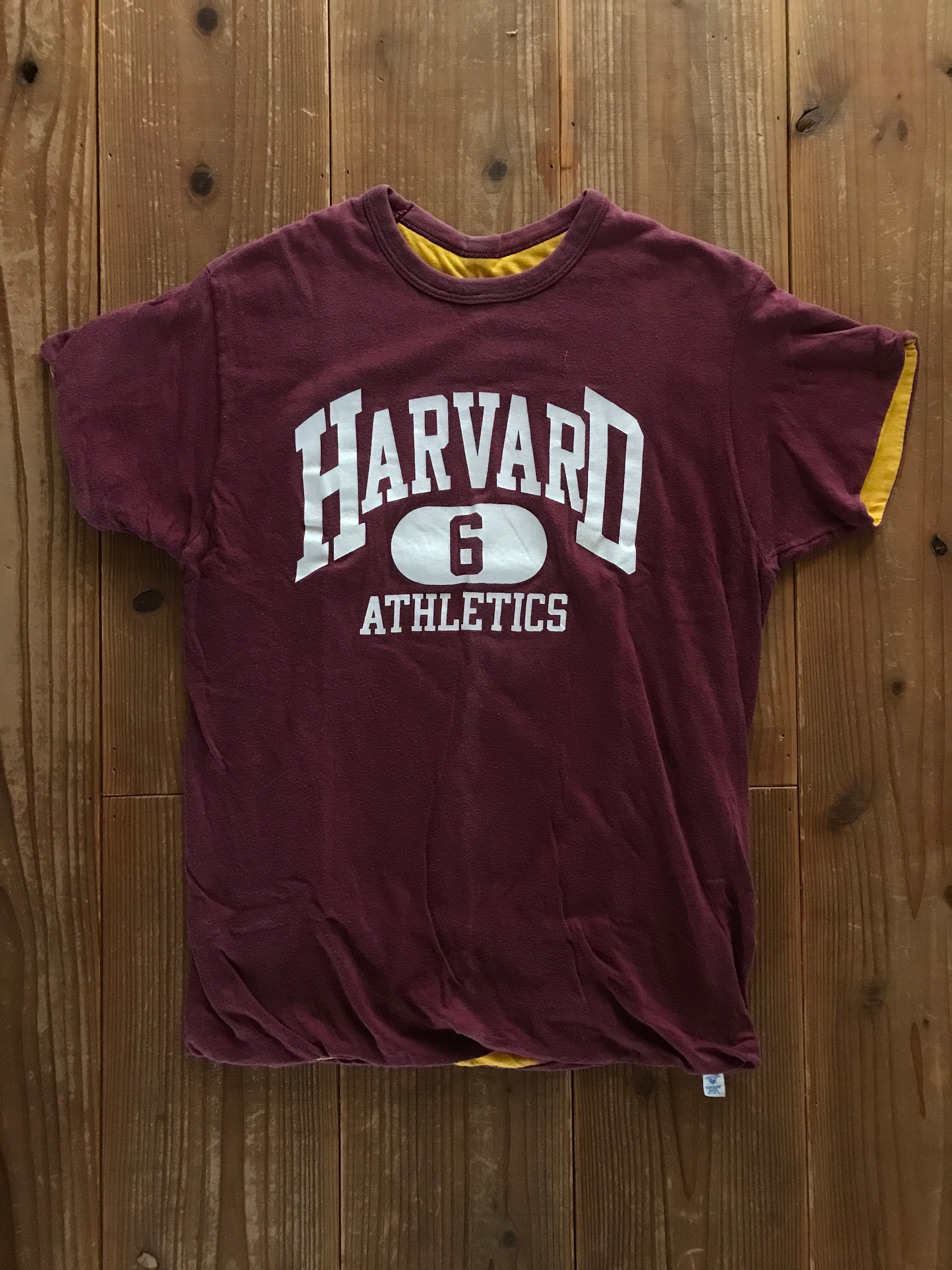 80's Champion トリコタグ "HARVARD" リバーシブルTシャツ 3段プリント 表記(L) エンジ
