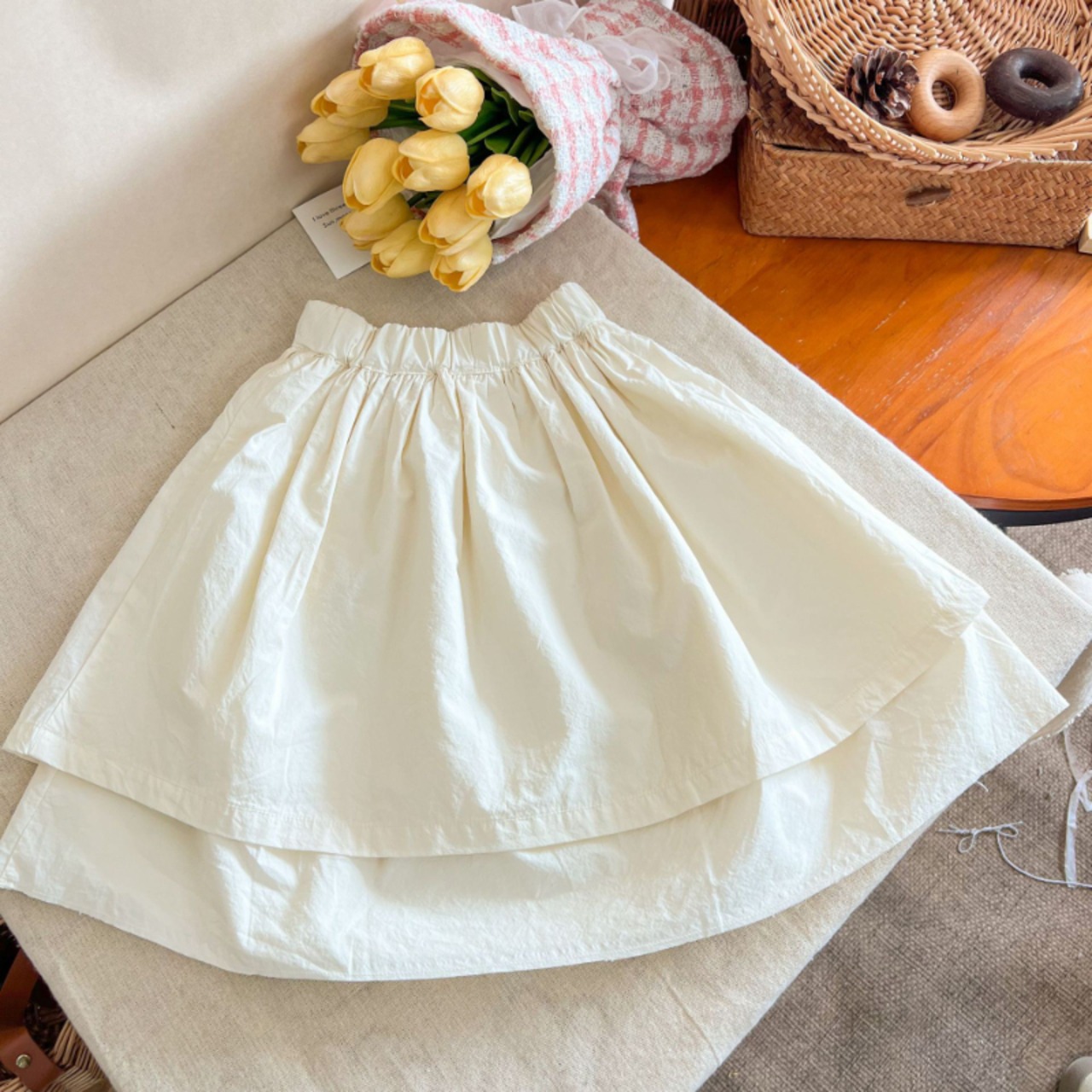 秋ピンクオーバーサイズブラウスOR二重スカート