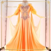 社交ダンス 衣装 白樺ドレス スタンダードドレス ドレス ワンピース スタンダード フロート ファー 蛍光 デモ 競技 ダンス パーティ 発表会 綺麗 オレンジ系 蛍光オレンジ フォーマル 軽量 上品 ダンス衣装 競技用ドレス 発表会用ドレス おしゃれ 可愛い