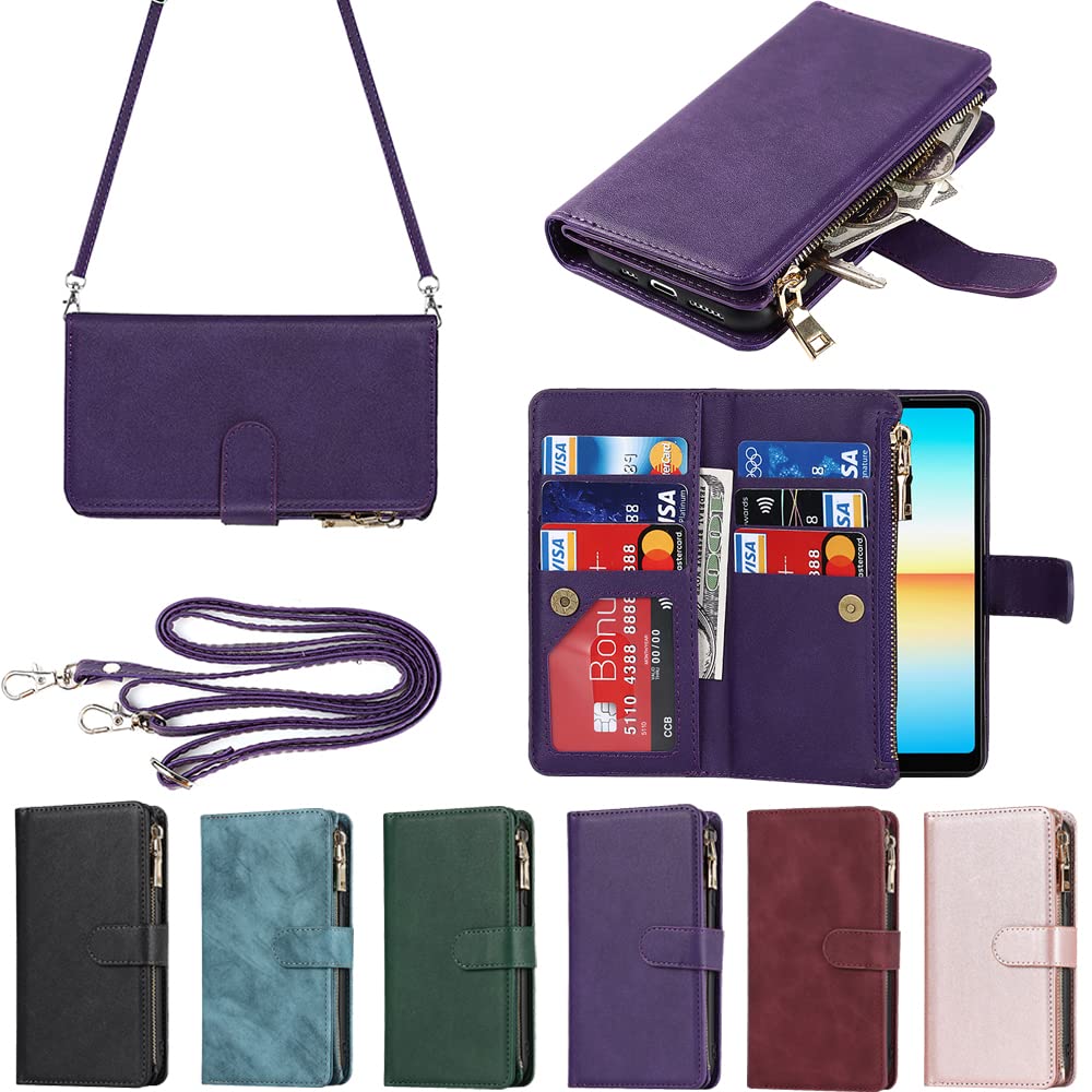 Eastwave for Xperia ACE III SO-53C / SOG08 ケース ソニー for sony xperia aceiii so53c 縄掛けケース 手帳型 財布型 ICカード コインポケット ストラップ付き カード 収納 小銭入れ ファスナーポケット付き PUレザー 6色 パープル