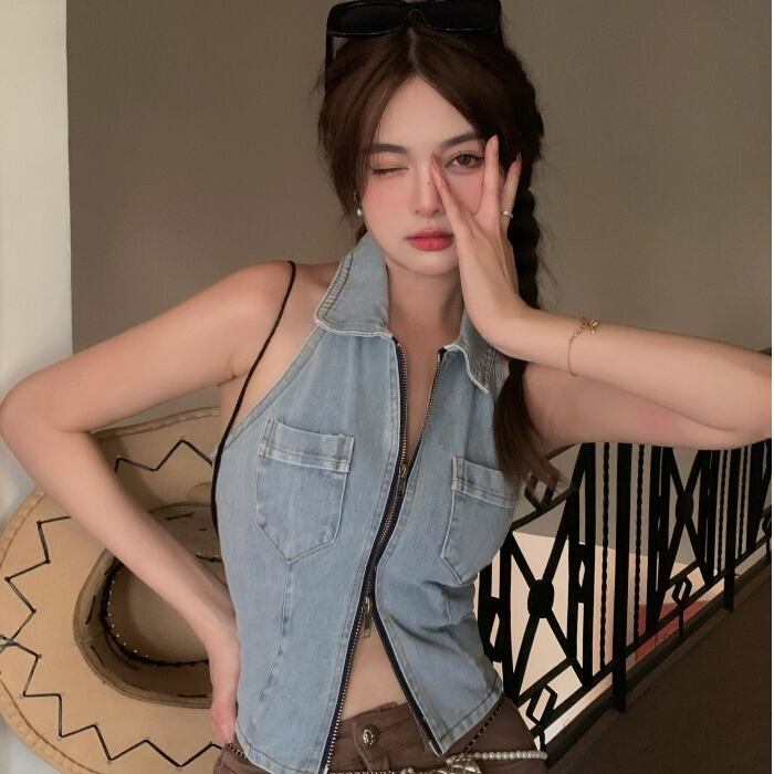 スタンダードホルターサマーショートトップス レトロ 夏物 ピュア ガールズファッション85332227241