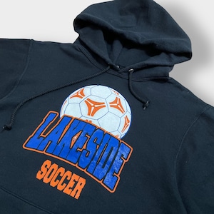 【JERZEES】パーカー プルオーバー プリント フーディー スウェット hoodie ブラック S サッカー US古着