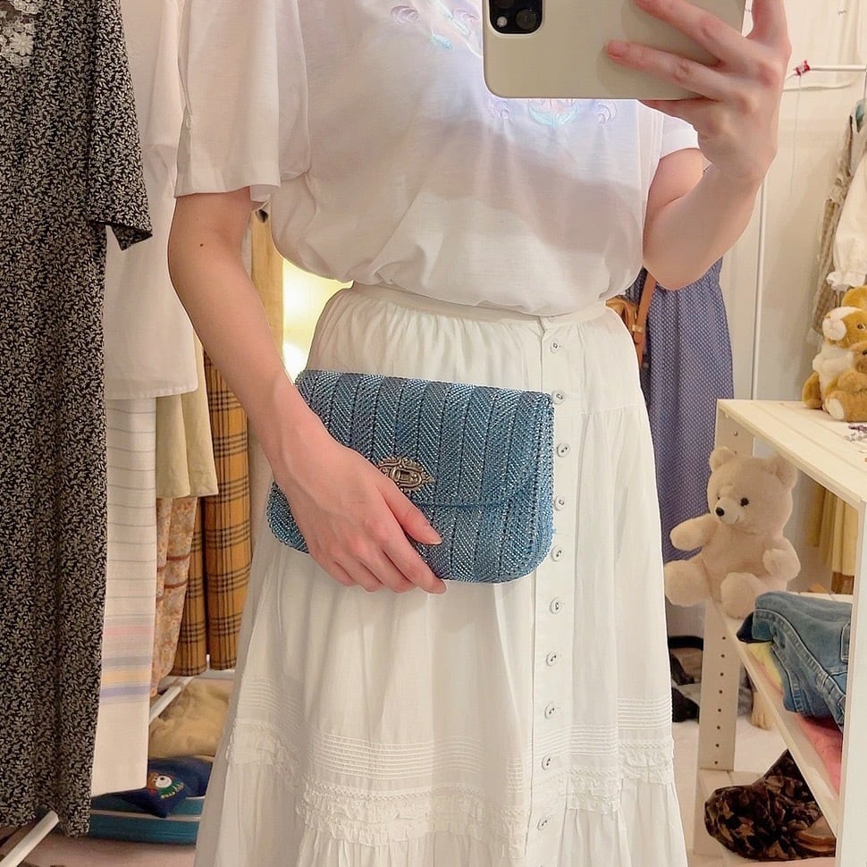 blue mesh mini clutch bag