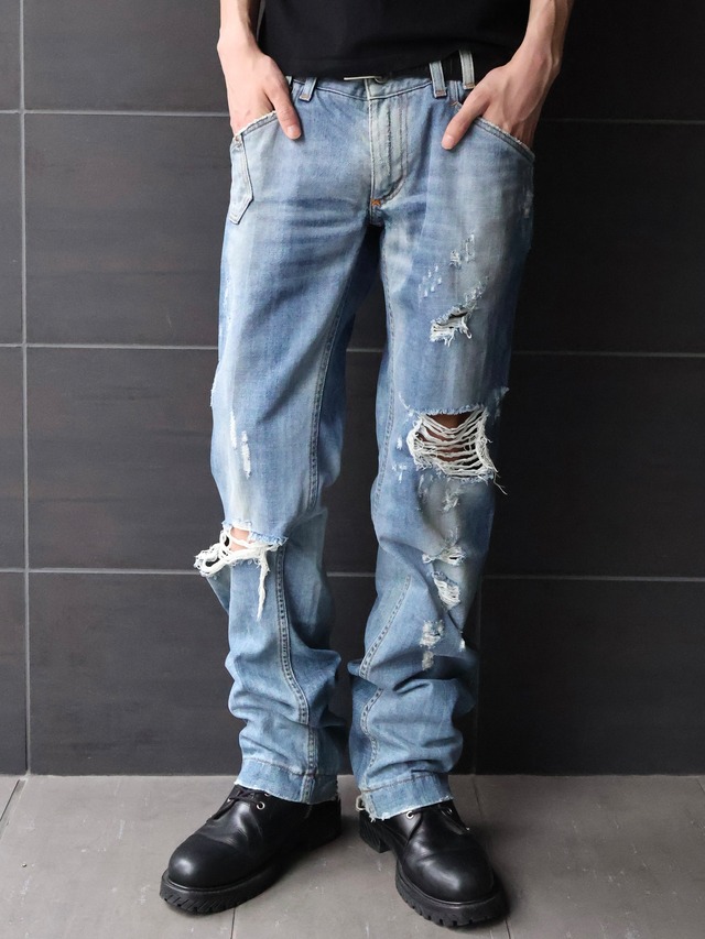 【dolce&gabbana】damaged slim denim pants