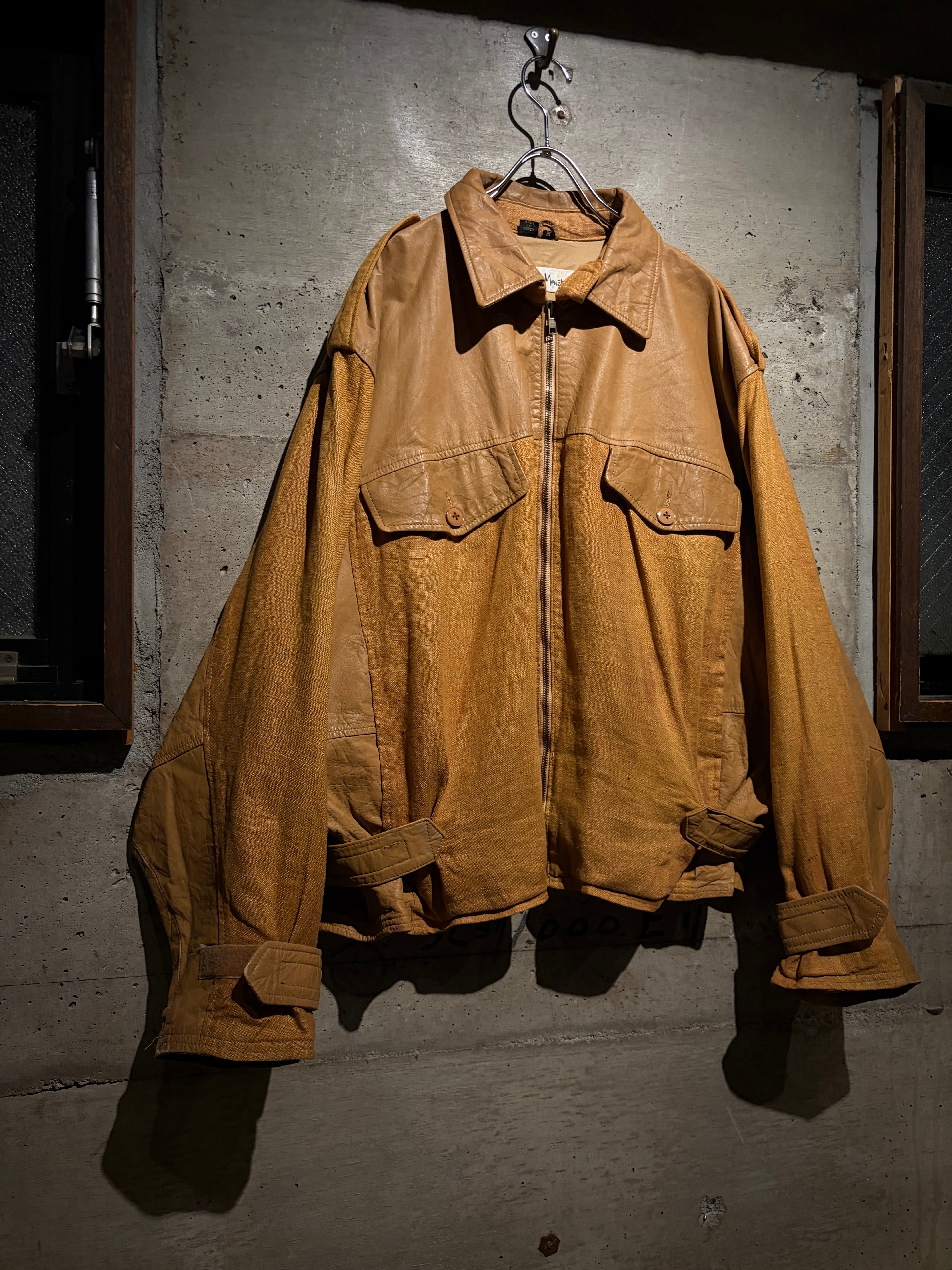 二*使様 【新年度セール！】80s前半トラックジャケットサイズ46- Caka】80's “Philippe Monet” Linen × Leather Switching Vintage
