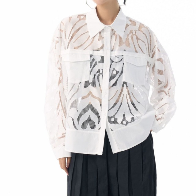 パッチポケット 長袖 クロップド シャツカラー シャツ 2color BL0571