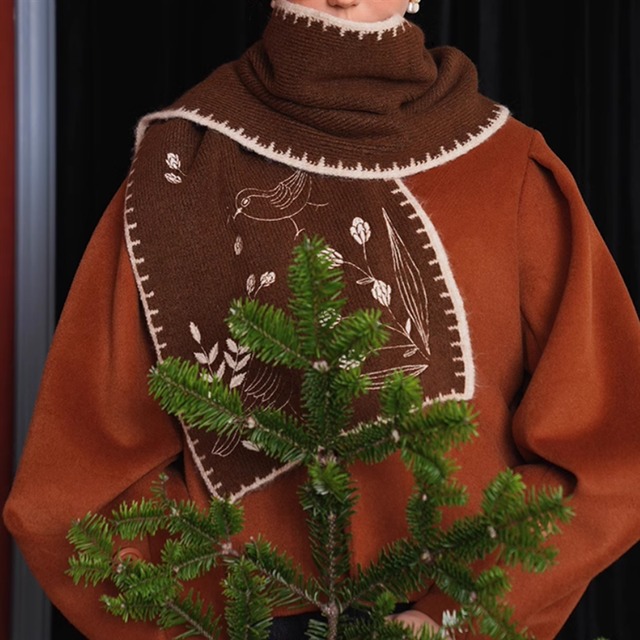 【Camoooni】レトロ刺繍ステッチマフラー　10966