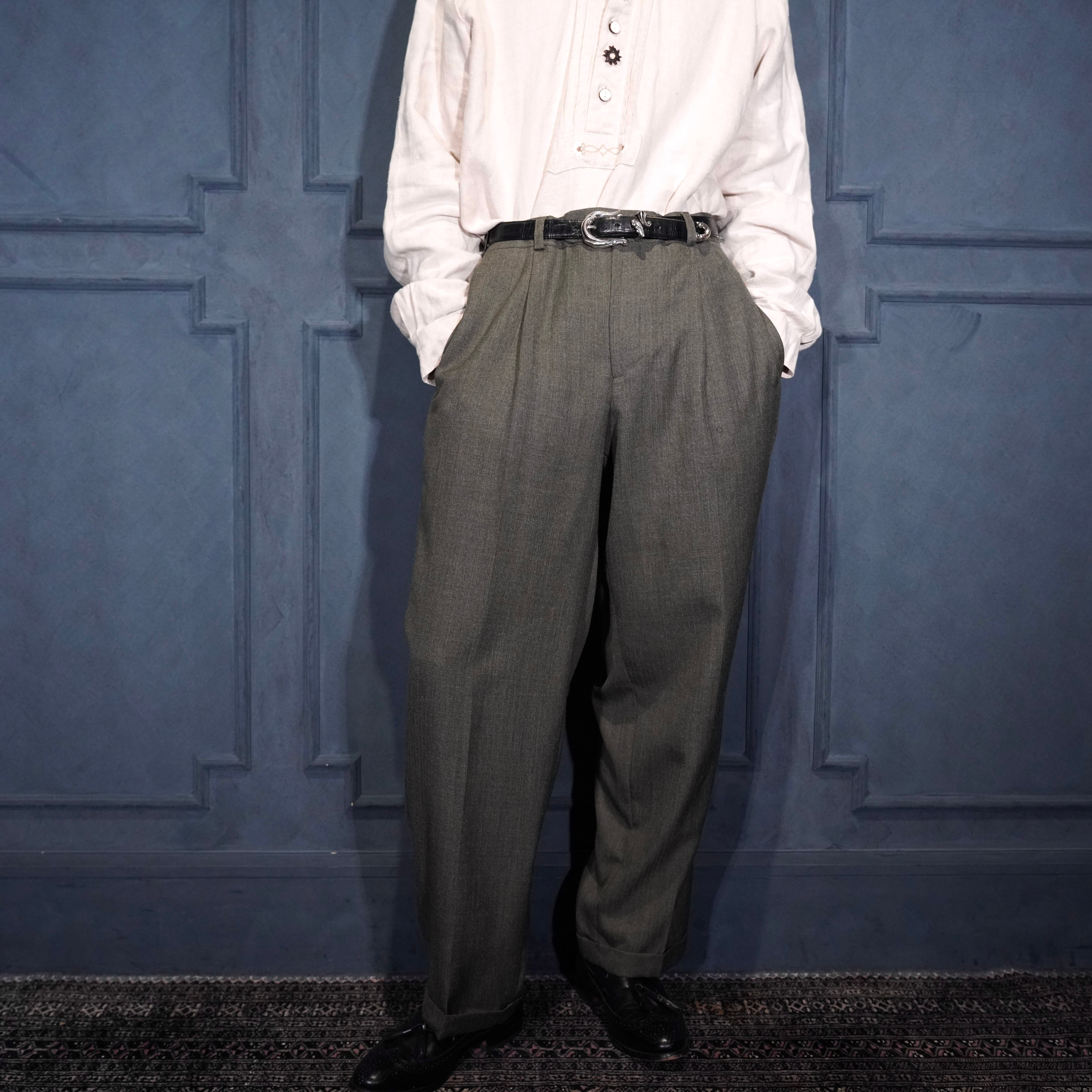 USA VINTAGE PERRY ELLIS TUCK DESIGN WOOL SLACKS PANTS/アメリカ古着