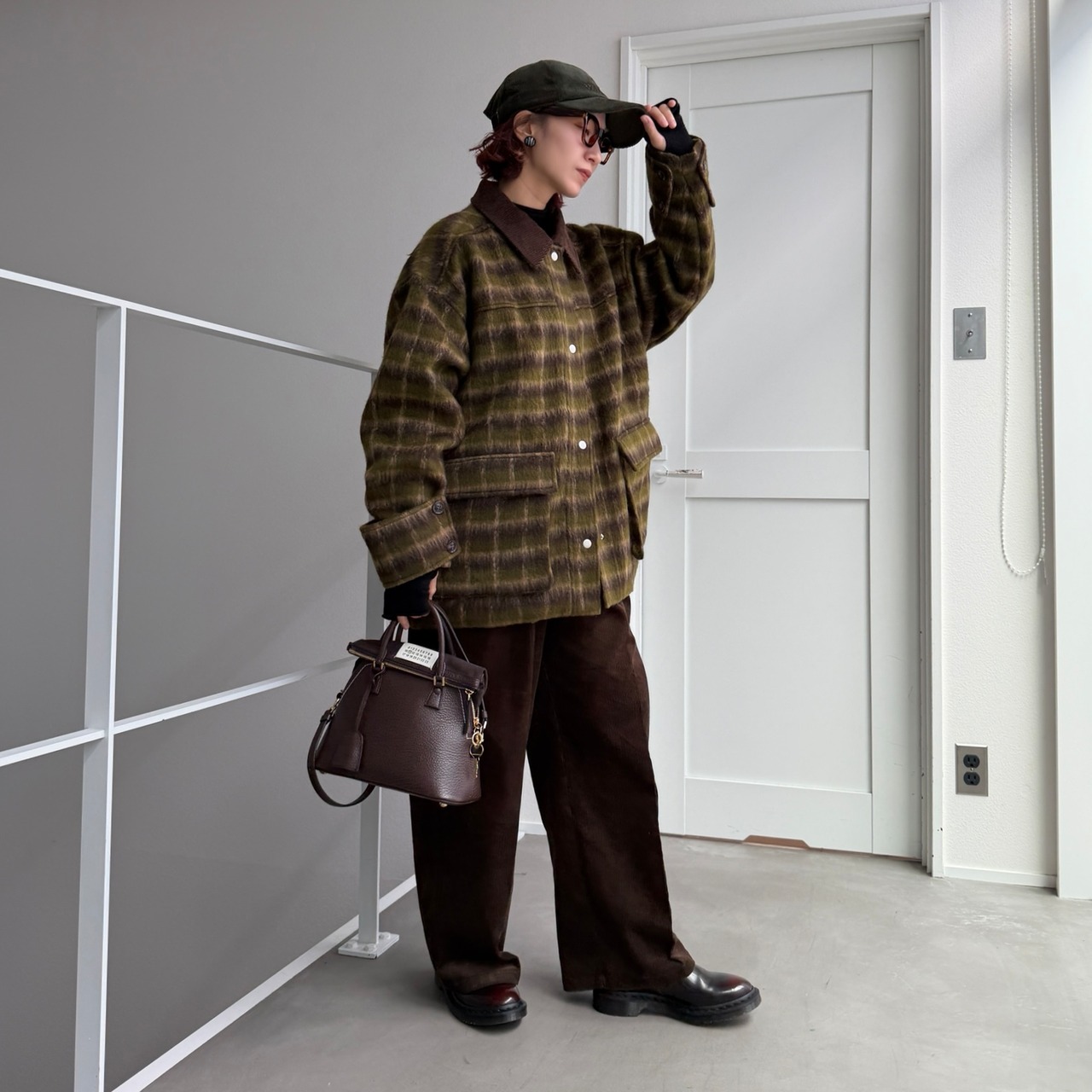 モヘアシャギーチェックCO/カーキ