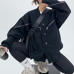 knit button mid length cardigan / l0985