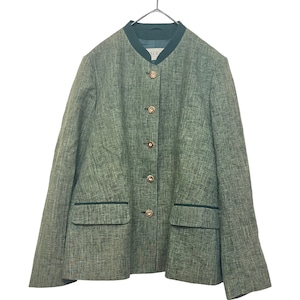 『美品 VINTAGE KAISERALM auzinger fake wood button   linen rayon wool flap pocket stand up collar big silhouette over size Tyrol Tyrolean jacket』USED 古着 ヴィンテージ フェイク ウッド ボタン リネン レーヨン ウール フラップポケット スタンドカラー ビッグ シルエット オーバー サイズ チロル チロリアン ジャケット