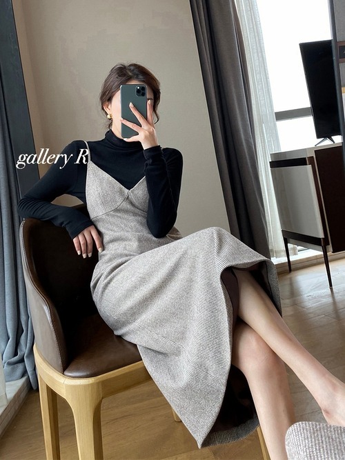 発送３月初旬　ニットインナー　ロングワンピースアンサンブル