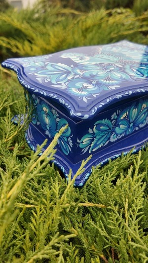 ペトリキウカ塗りのジュエリーボックス 24cm（ティモシェンコ作）ウクライナ製