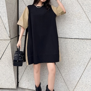 CONTRAST PANEL MESH RELAXED MIDI SHIRT DRESS M-17216