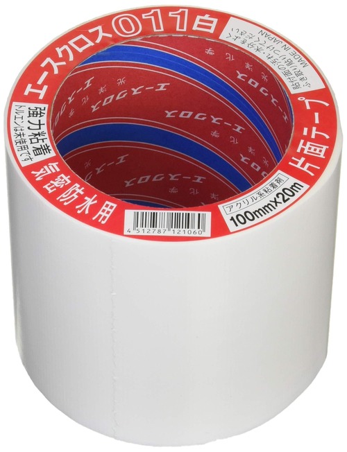 光洋化学 気密防水テープ エースクロス アクリル系強力粘着 片面テープ 011 白 100mm×20M