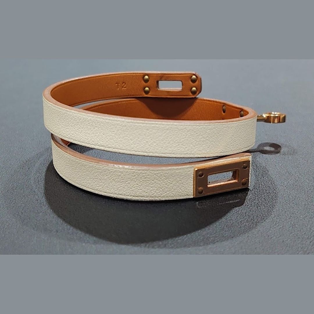 未使用 HERMES エルメス レザー ブレスレット ミニケリー ドゥブル 