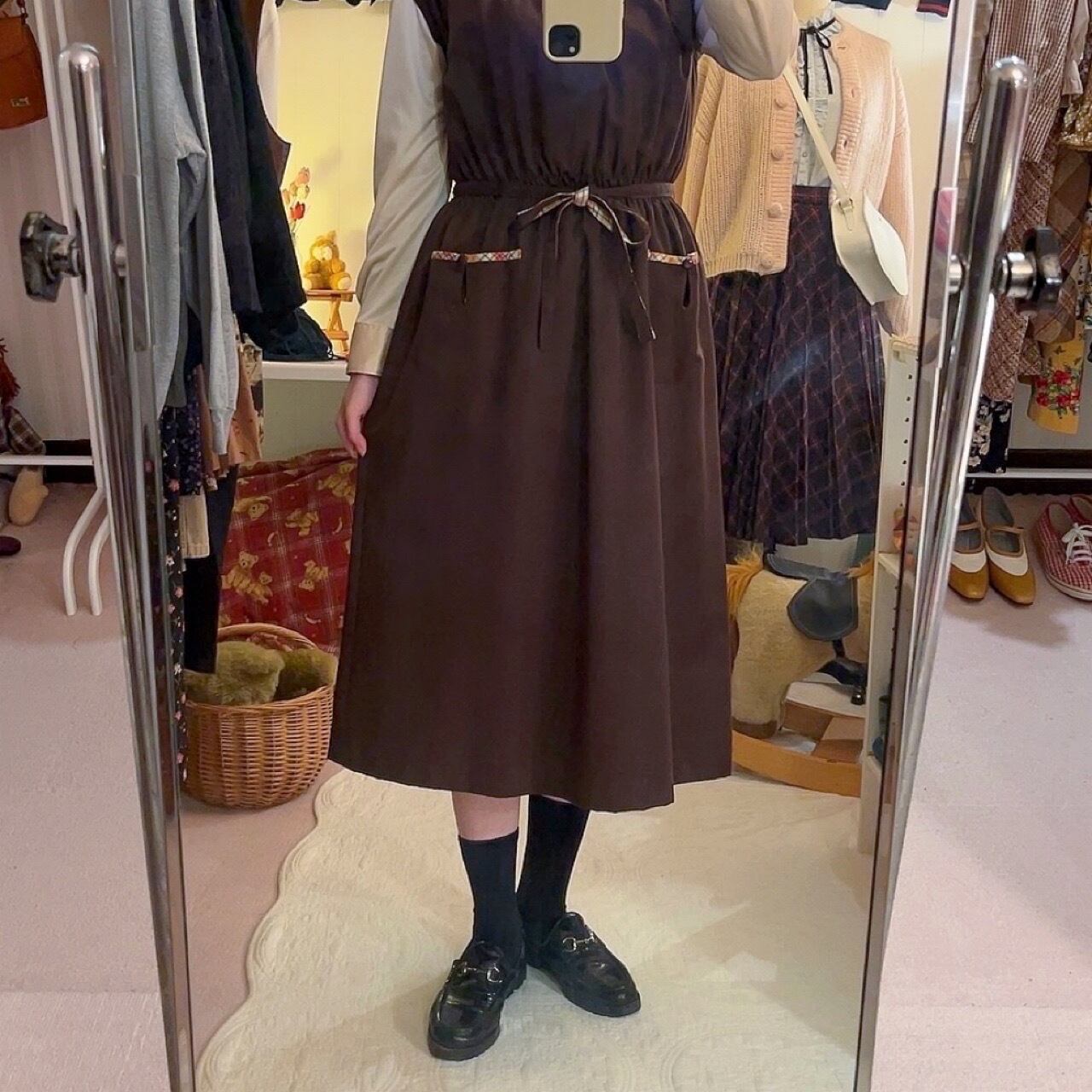 orange check ribbon jumper skirt