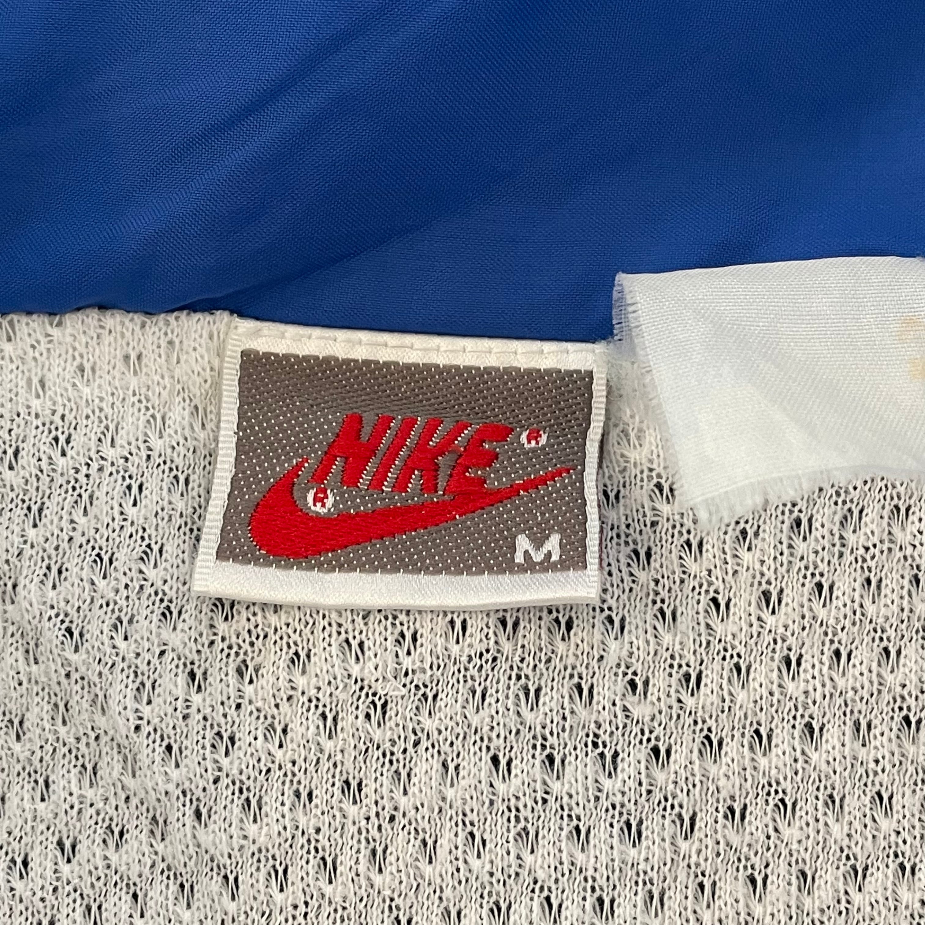 90s NIKE 銀タグ ナイロンブルゾン 刺繍ロゴ シルバー×ホワイト L相当