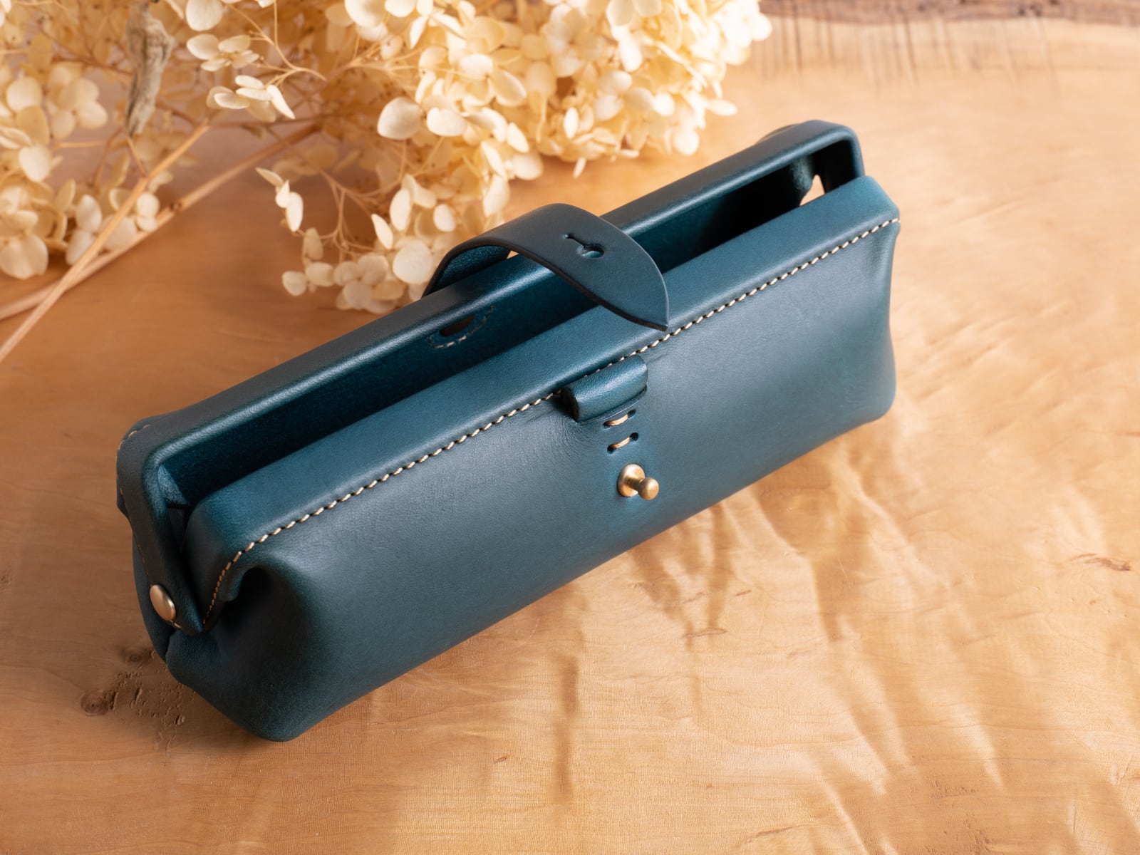 Paka-pen ＃アオ イタリアンレザーのペンケース 入学祝い、就職祝い