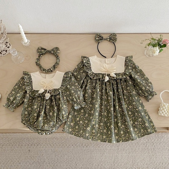 【BABY&KID】秋新作小花柄ロンパースワンピース ベビー 女の子 コットン