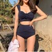 2点セットハイウエスト 春夏 露出を控えた ファッション ビキニ スイムウェア付き タンキニセパレート スタイルアップ 海プール可愛い海水浴花 大人女子水着 レディース スリーブフレンチ
