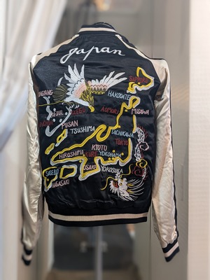 JKSJ-002 日本地図と虎 刺繡リバーシブルスカジャン ブラック   S・ M・L・XL・XXL
