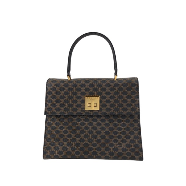CELINE セリーヌ マカダム ハンドバッグ ブラック ターンロック PVC レザー vintage ヴィンテージ オールド 75x5vx