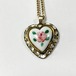 Vintage Heart Shaped Painted Milk Glass Pendant Necklace