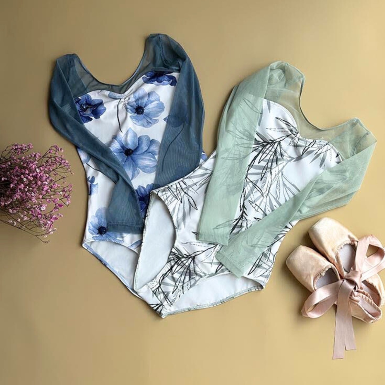 ロングスリーブ アートフラワーレオタード 2色展開 L1250