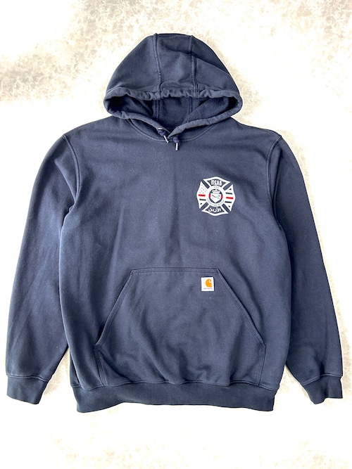 Carhartt カーハート K121 “FIRE DEPARTMENT” 両面プリント スウェットフーディ ネイビー L