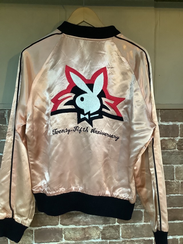 70's PLAY BOY 25th Anniversary Satin Jacket PINK  70年代 プレイボーイ 25周年 アニバーサリー サテン ジャケット ピンク