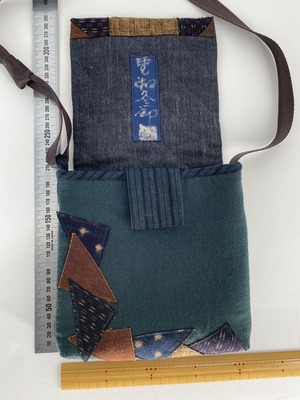 柿渋絣手作りアートショルダーバッグ　現品お届け