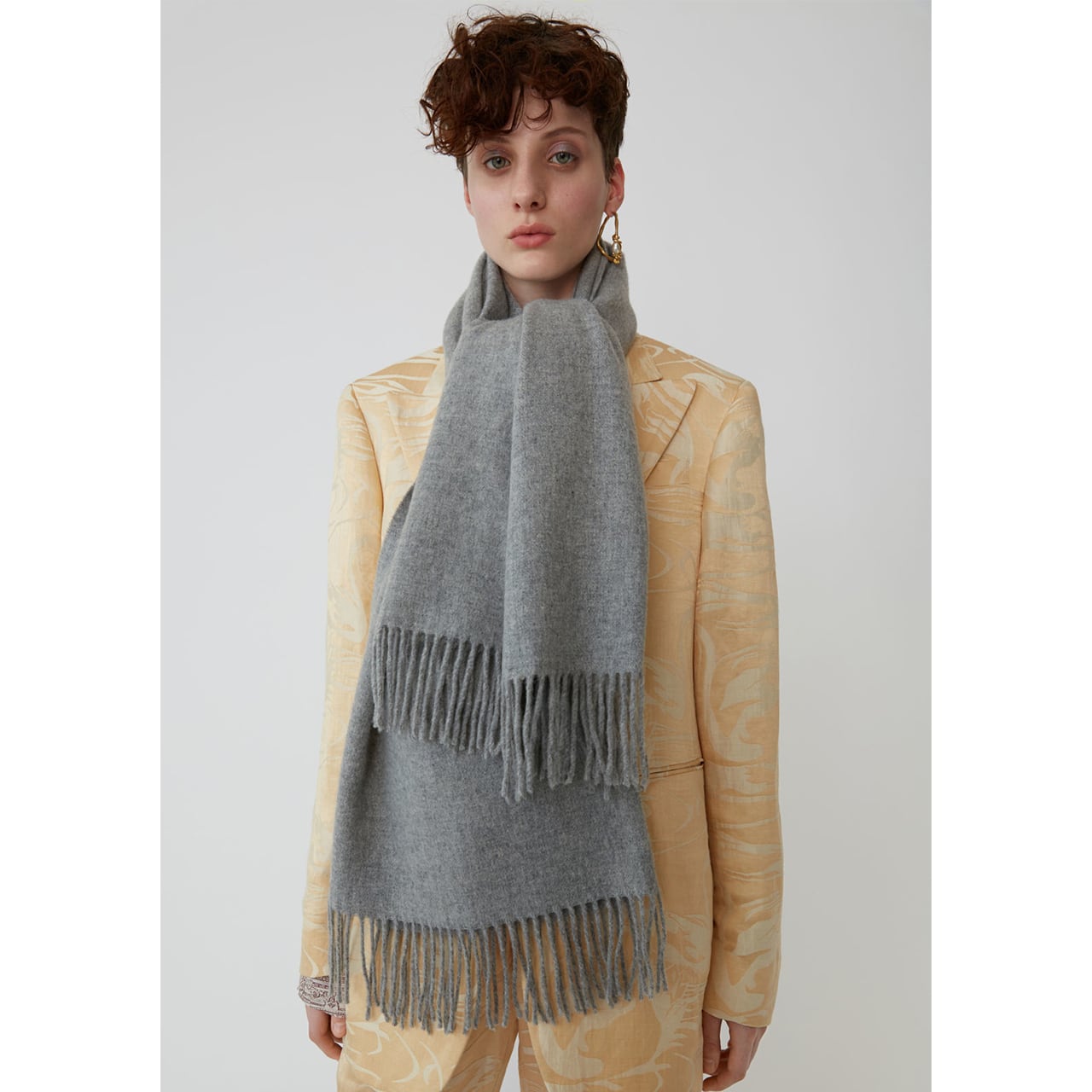 [Acne Studios]旧タグ：アクネストゥディオ fringed Scarf オーバーサイズウールマフラ　グレーメランジ　 CANADA-L-GRYMLG G200×70　 | JW marcury powered by BASE