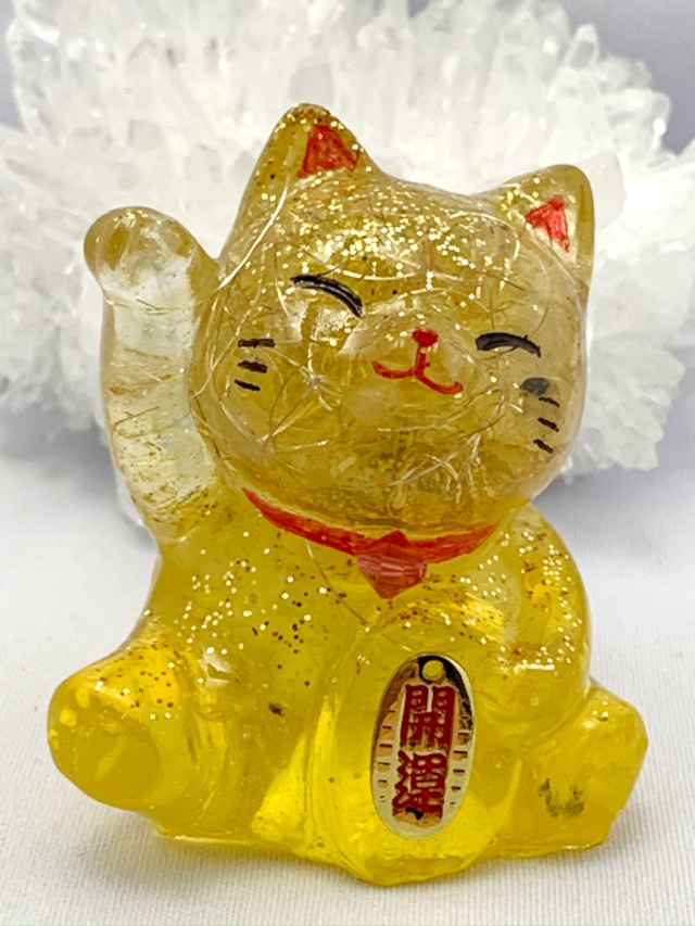 招き猫～金運アップ・商売繫盛～【ゴールドルチル・シトリン・水晶】