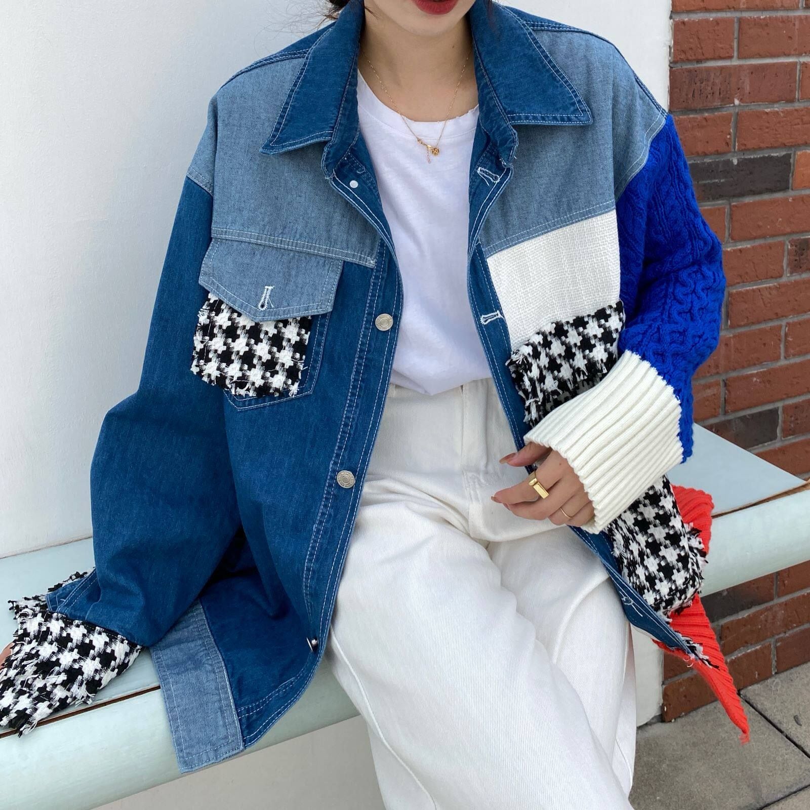 CONTRAST KNIT PANEL RELAXED JACKET M-18700